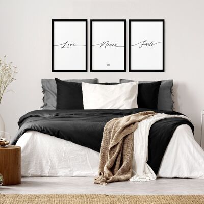 Imprimir arte de la palabra amor | juego de 3 impresiones de arte de pared para dormitorio