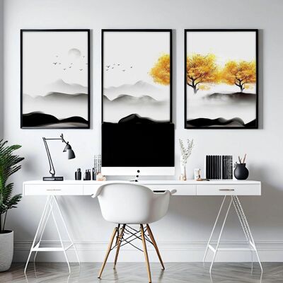 Drucke für Home-Office-Wände | Set mit 3 Wandkunstdrucken