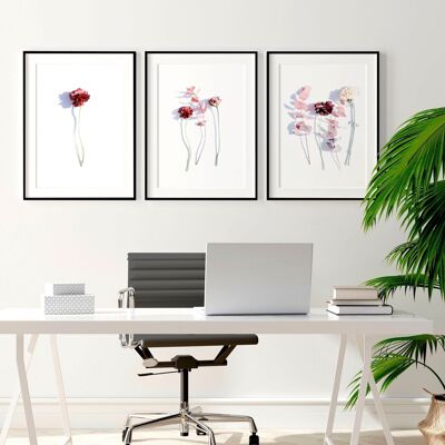 Stampe con fiori | set di 3 stampe artistiche da parete