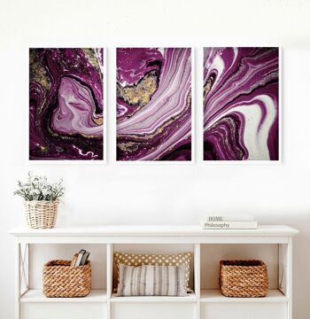 Art mural abstrait violet encadré | lot de 3 impressions murales 3