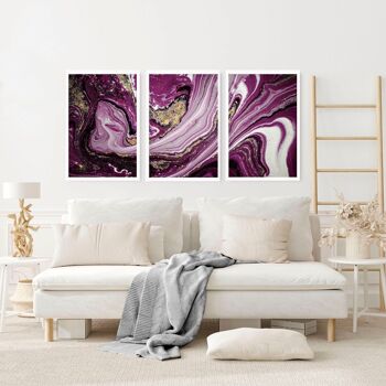 Art mural abstrait violet encadré | lot de 3 impressions murales 12