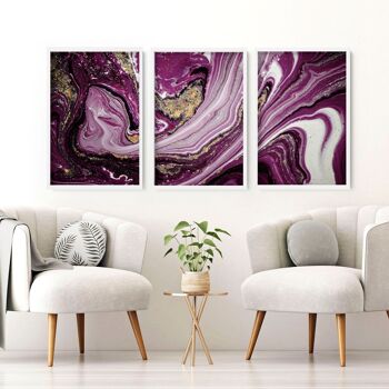 Art mural abstrait violet encadré | lot de 3 impressions murales 21