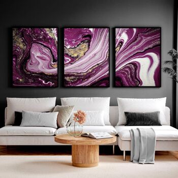 Art mural abstrait violet encadré | lot de 3 impressions murales 29
