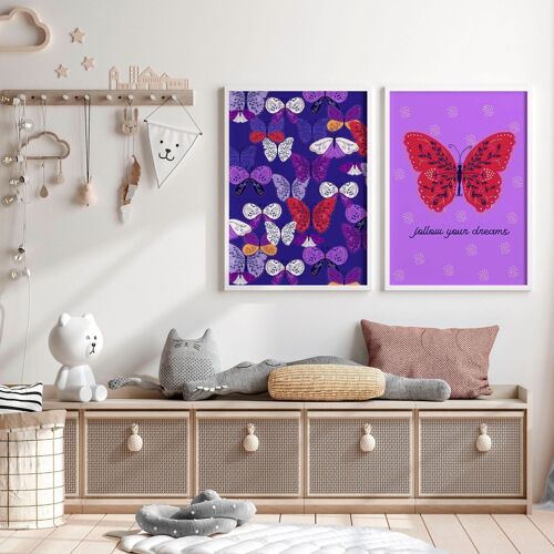 Purple wall butterfly | set of 2 wall art prints for little girl's room
