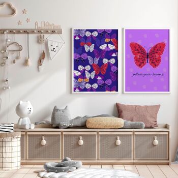 Papillon mur violet | lot de 2 tableaux muraux pour chambre de petite fille 1