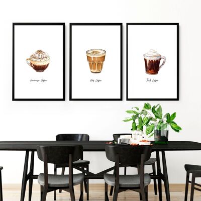 Arredamento caffè per cucina | set di 3 stampe artistiche da parete