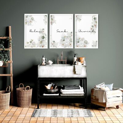 Landhausdekor für Badezimmer | Set mit 3 Wandkunstdrucken