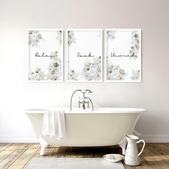 Décor champêtre pour salle de bain | Lot de 3 tableaux muraux 13