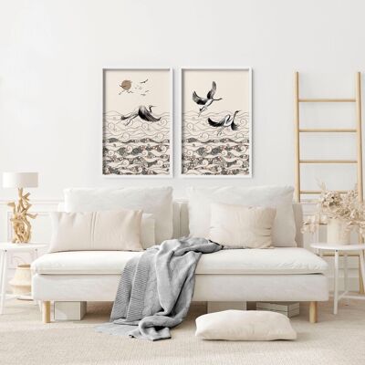 Cranes in Japanese Art | Set of 2 wall art prints