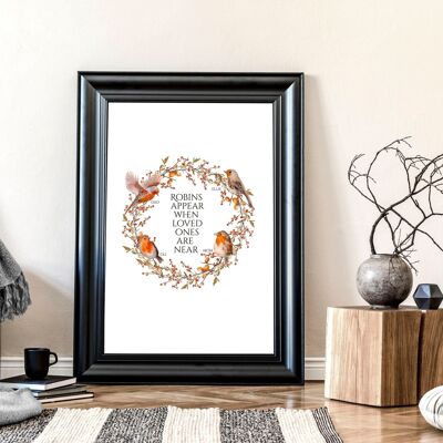 Robin Family tree art | wall art print decoration for Christmas