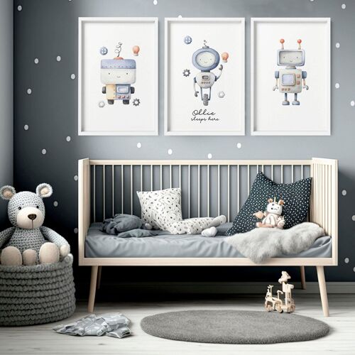 Robots Nursery hanging decor | set of 3 wall art prints