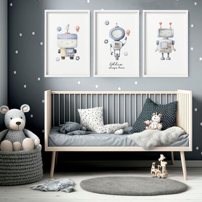 Decorazioni sospese per la cameretta dei robot | set di 3 stampe artistiche da parete