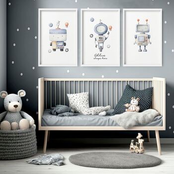 Décor à suspendre Robots Nursery | lot de 3 impressions murales 12