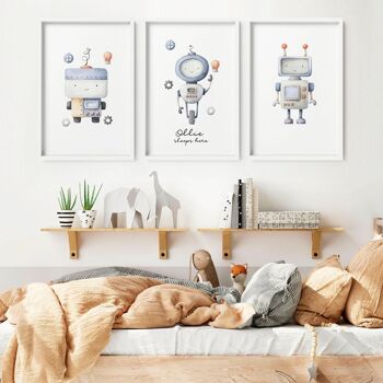 Décor à suspendre Robots Nursery | lot de 3 impressions murales 58