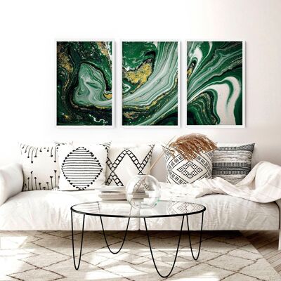 Salbeigrüne Wand abstrakte Kunst | Set mit 3 Wandkunstdrucken