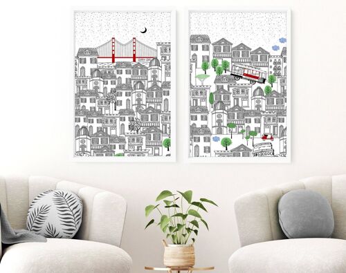 San Francisco wall art travel posters | Set of 2 wall art prints