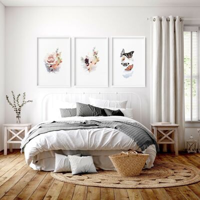 Kunst für das Schlafzimmer | Set mit 3 Wanddrucken