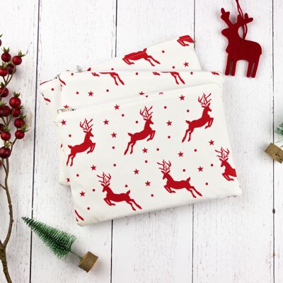 Bolsa cosmética con cremallera con temática navideña, bolsa de maquillaje de renos para adolescentes