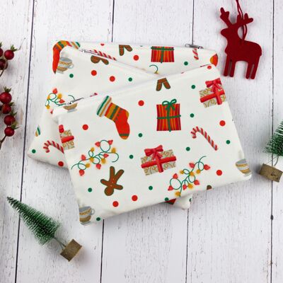 Christmas holiday themed zipper pouch, Winter cosmetics makeup bag