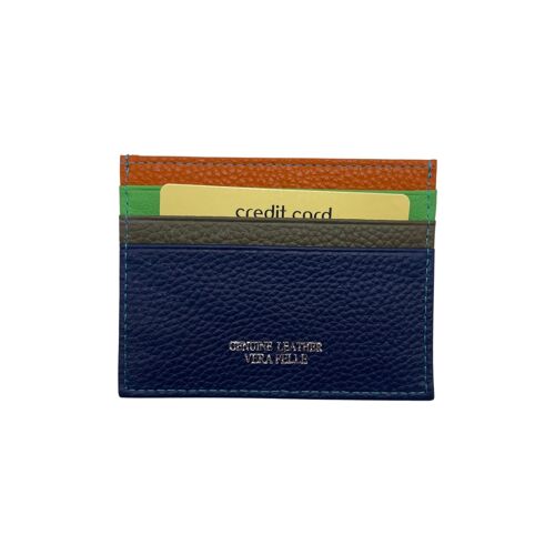 MINI PORTE CARTE  CUIR GRAINE BLEU RFID