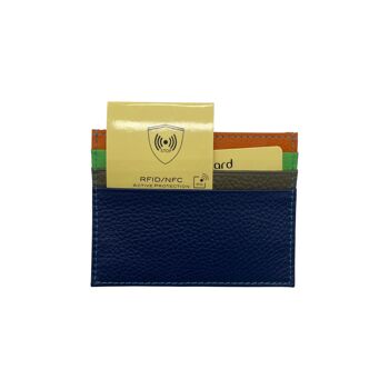 MINI PORTE CARTE  CUIR GRAINE BLEU RFID 3