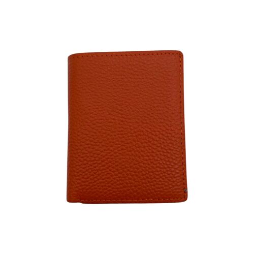 PETIT PORTE FEUILLE  CUIR GRAINE ORANGE RFID