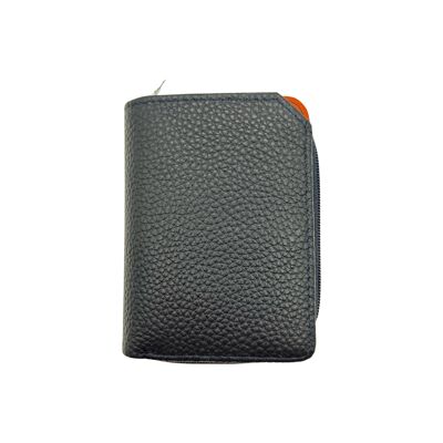 BLUE GRAINED LEATHER RFID CARD AND COIN HOLDER