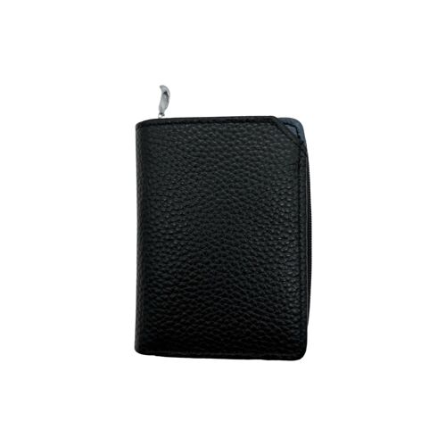 PORTE CARTE ET MONNAIE CUIR GRAINE NOIR RFID