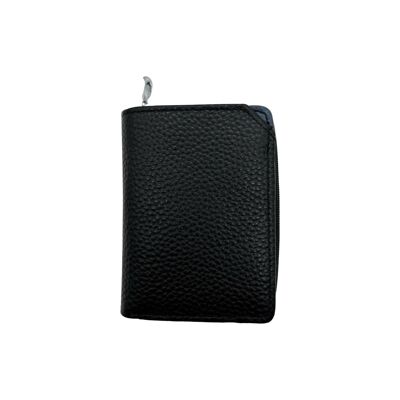 BLACK GRAINED LEATHER RFID CARD AND COIN HOLDER