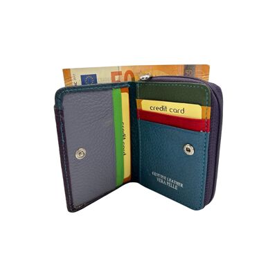 PURPLE GRAINED LEATHER RFID CARD AND COIN HOLDER