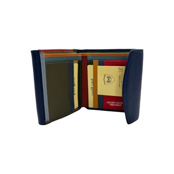 PORTE FEUILLE ET MONNAIE CUIR GRAINE BLEU RFID 2