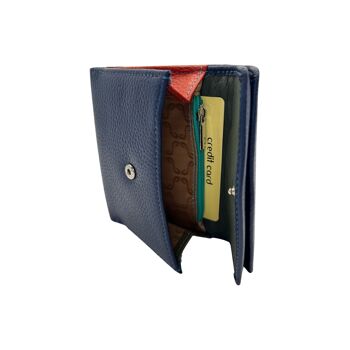 PORTE FEUILLE ET MONNAIE CUIR GRAINE BLEU RFID 3