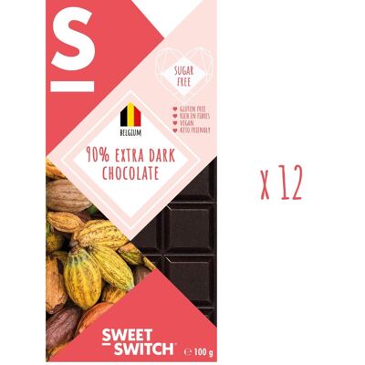 SWEET-SWITCH® 90 % extra dunkle belgische Schokolade 12 x 100 g