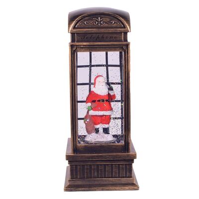 Cabina telefónica de bronce de Papá Noel, caja de música con agua en movimiento