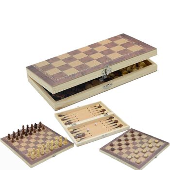 Ensemble de jeu de dominos de backgammon d'échecs 3 en 1