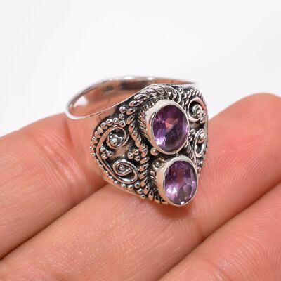 Anello in argento sterling 925 fatto a mano con pietre preziose multi ametista della migliore qualità