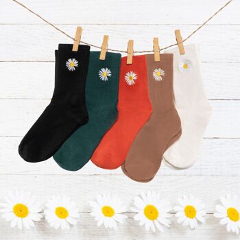 Chaussettes En Coton Fleurs Marguerite 18