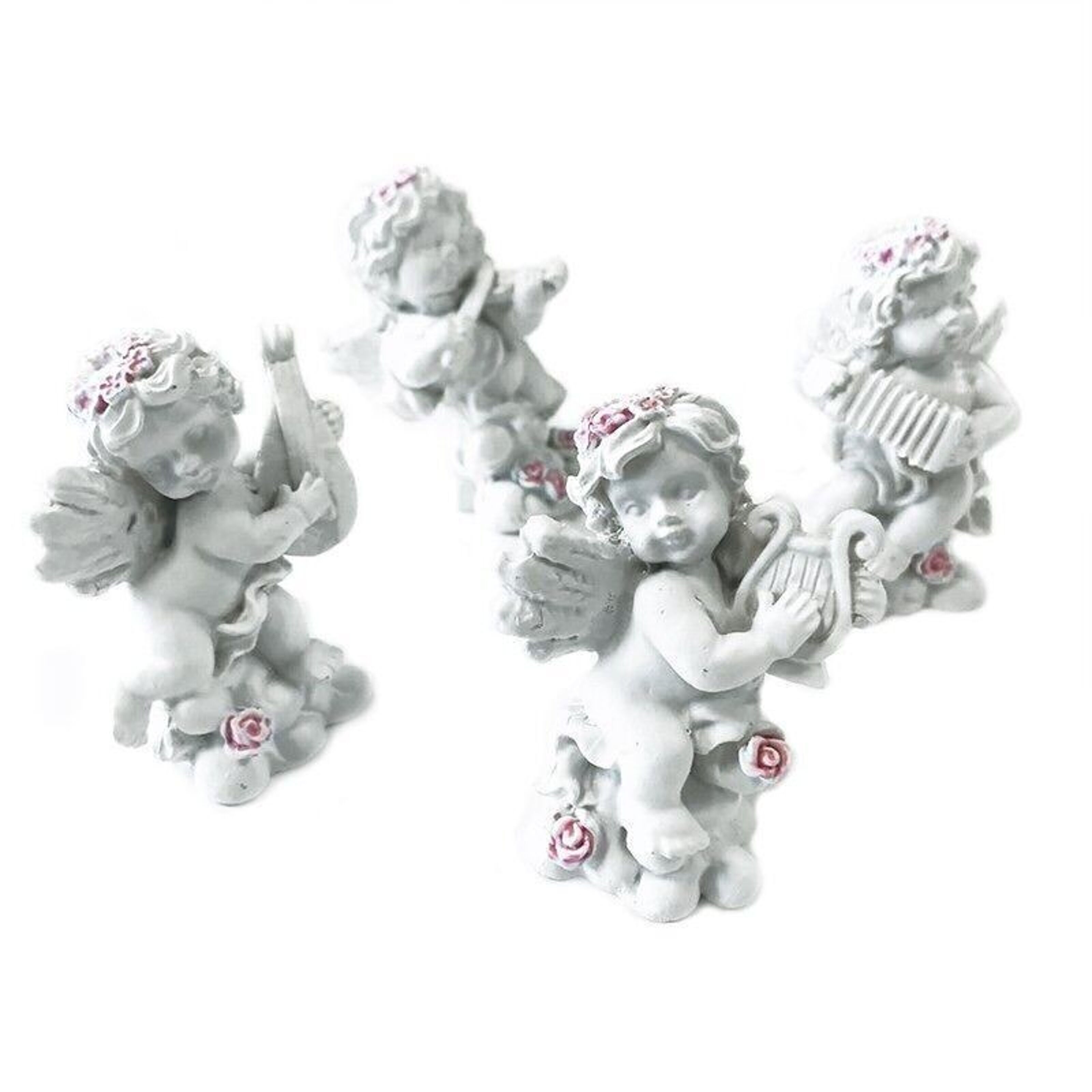 Petits anges en porcelaine, blanc - 9cm - Lot de 4