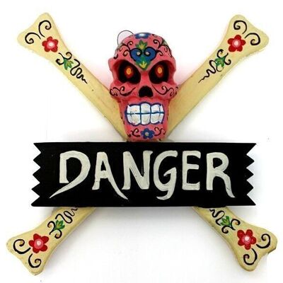 2 Carteles "danger" calavera - rosa