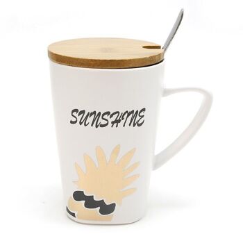 Mug Sunshine avec couvercle en bambou et cuillère "Golden Chic" 12,5x∅8 cm 1