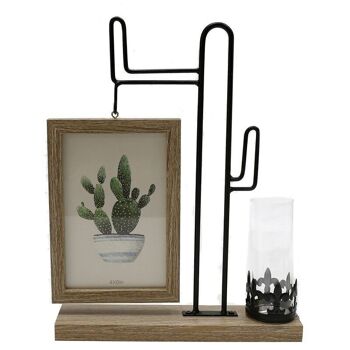 Cadre photo cactus avec vase bois clair bambou 5x28x22cm 2