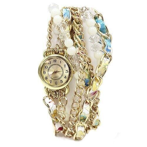 Reloj brazalete - perlas y cristal turquesa