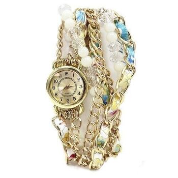 Montre bracelet - perles et verre turquoise 2