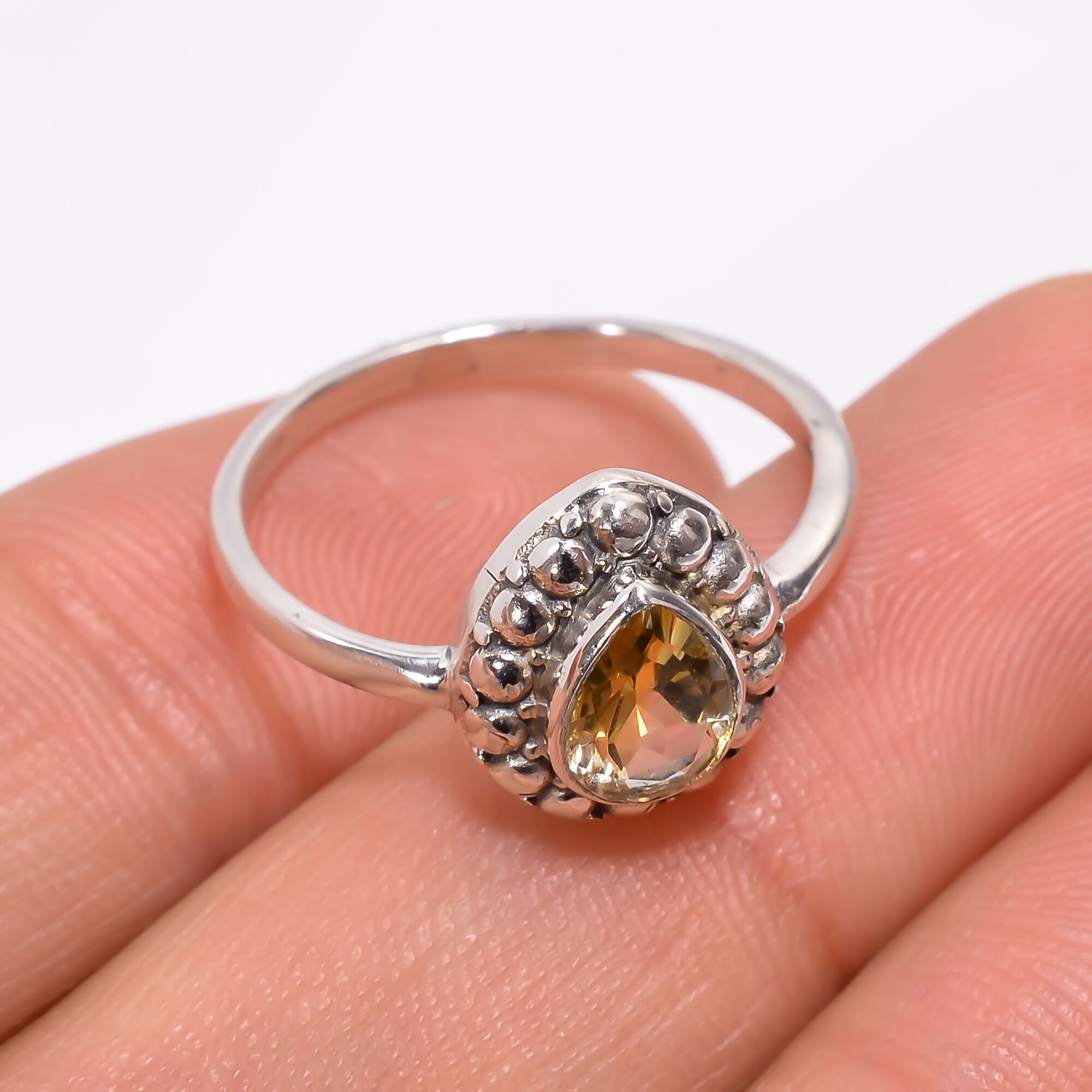 Anello in argento sterling 925 fatto a mano con pera di pietra preziosa citrino della migliore qualità