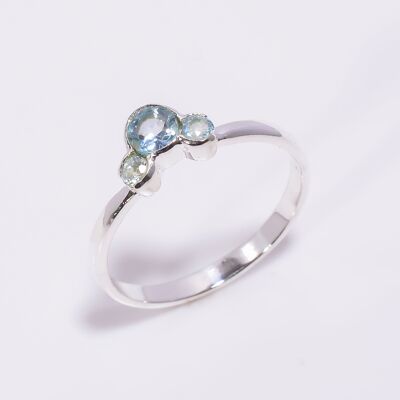 Natürlicher Multi-Blautopas-Edelstein, handgefertigter Ring aus 925er Silber