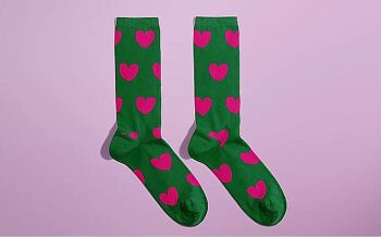 Chaussettes amour - Les inséparables Vert et Cœur rose fushia 36/40