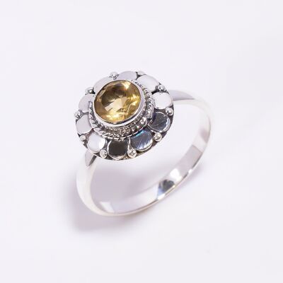 Natürlicher Citrin-Edelstein, handgefertigter Ring aus 925er Sterlingsilber