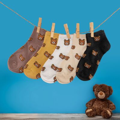 Box mit niedrigen Teddybär-Socken (Pack x5)