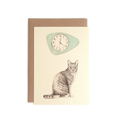 Carte postale Chat-horloge + enveloppe