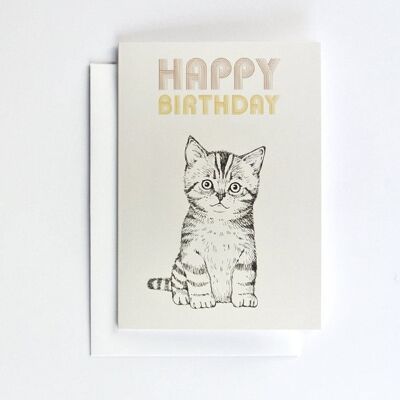 Double postcard Happy Birthday Cat